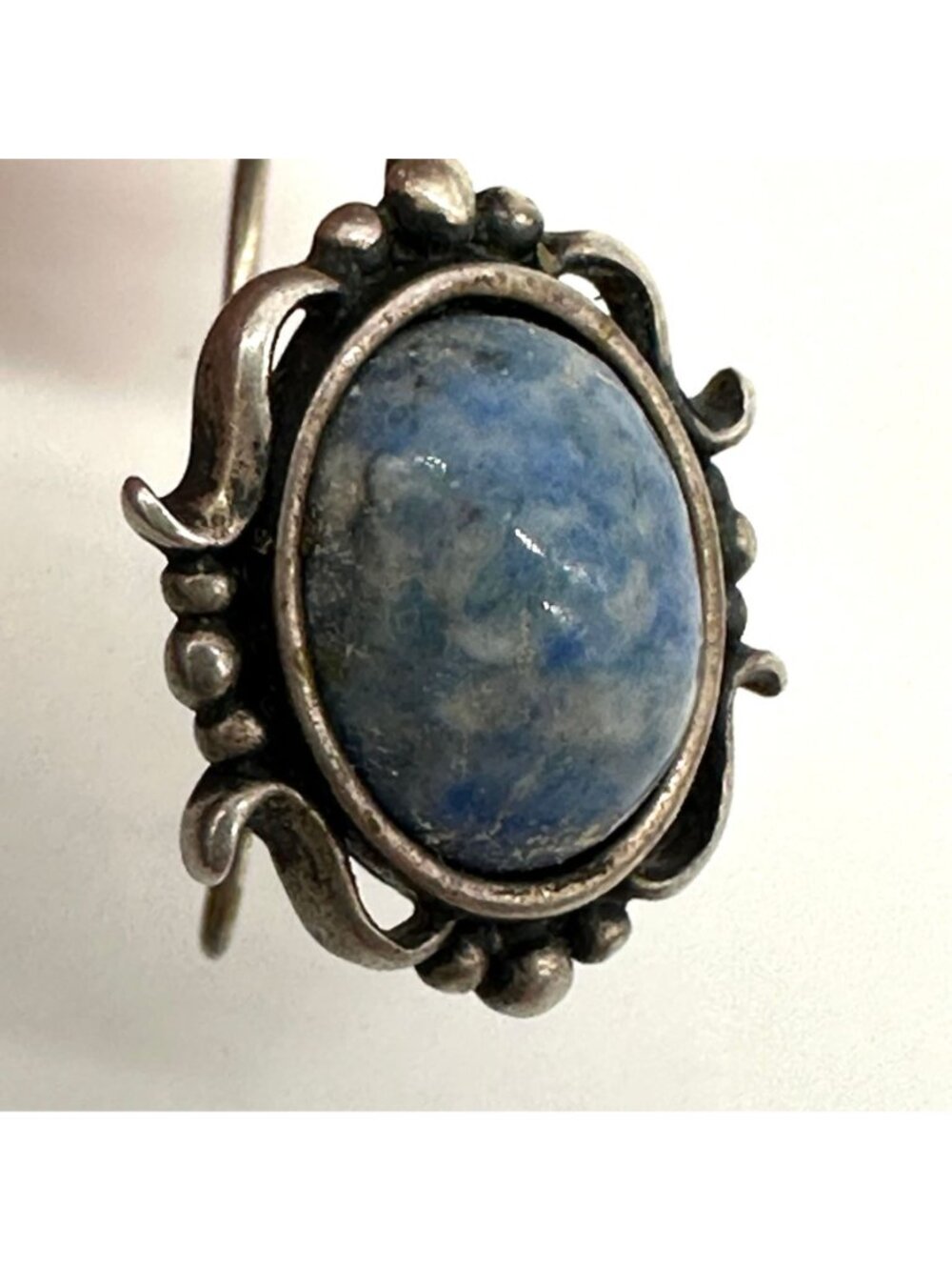 Vintage Sterling Silver Earrings Blue Sodalite Stone Boho Southwest Festival - Picture 5 of 7